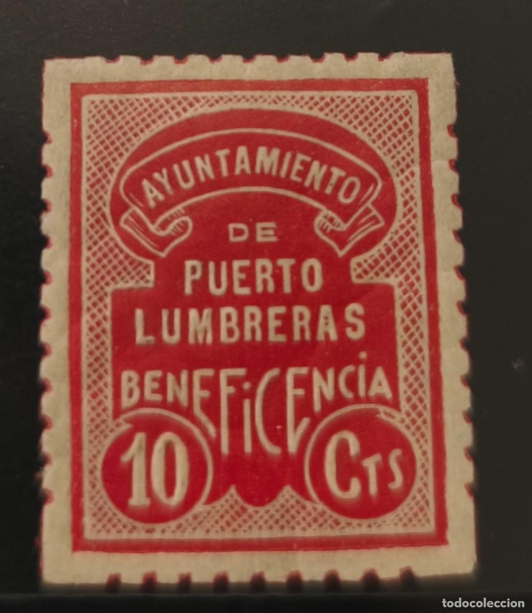 Sellos: PUERTO LUMBRERAS (MURCIA). EDIFIL 8 *. 10 CTS ROJO BENEFICENCIA.