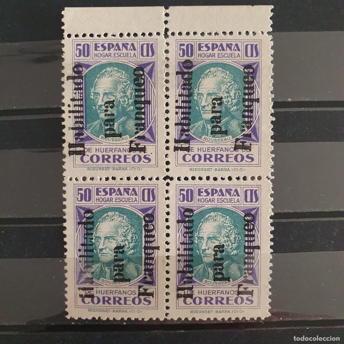 Francobolli: BENEFICENCIA EDIFIL NE 12 ** HABILITADO ESPA&Ntilde;A 1937 BLOQUE DE 4