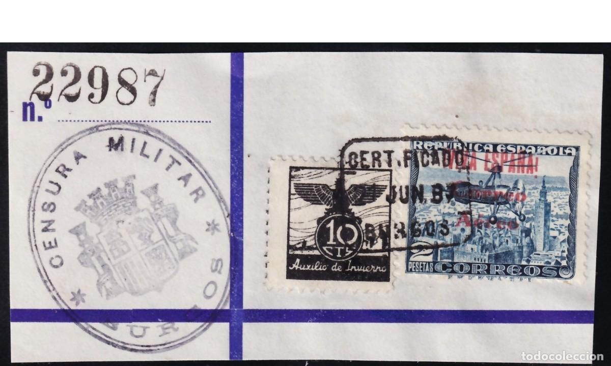 Selos: 1937 GUERRA CIVIL LOCAL BURGOS A&Eacute;REO AUTOGIRO. SOBRE FRAGMENTO. VER