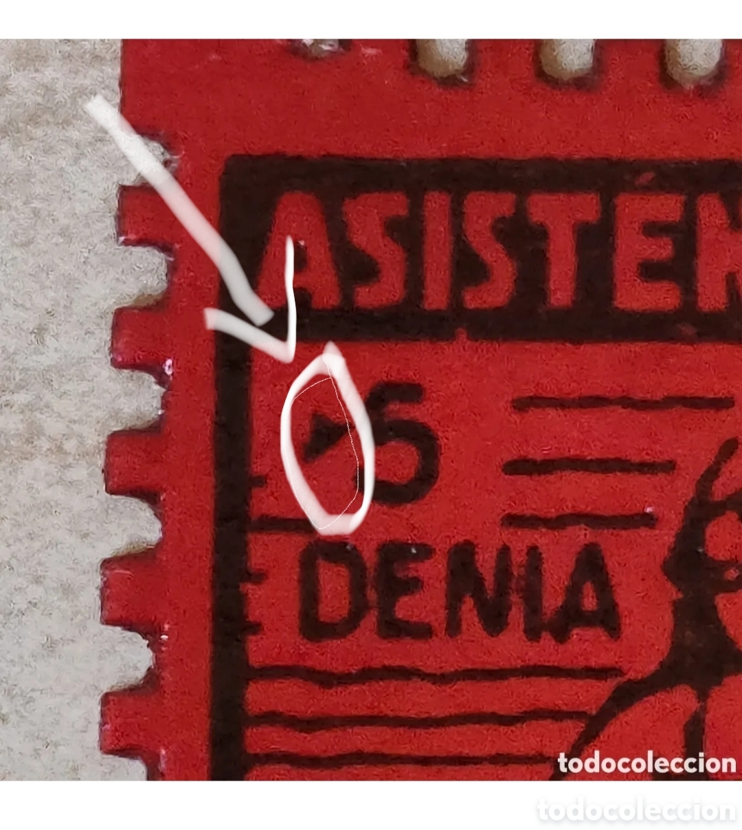 Sellos: a26 RARO Alicante Denia asistencia social 5 cts GG497a TRIANGULO en cifra