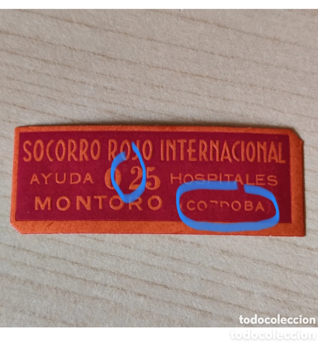 Briefmarken: y05 C&oacute;rdoba Montoro Socorro Rojo Internacional Ayuda Hospitales 25 cts SIN APOSTROFE y faltas C&oacute;rdob