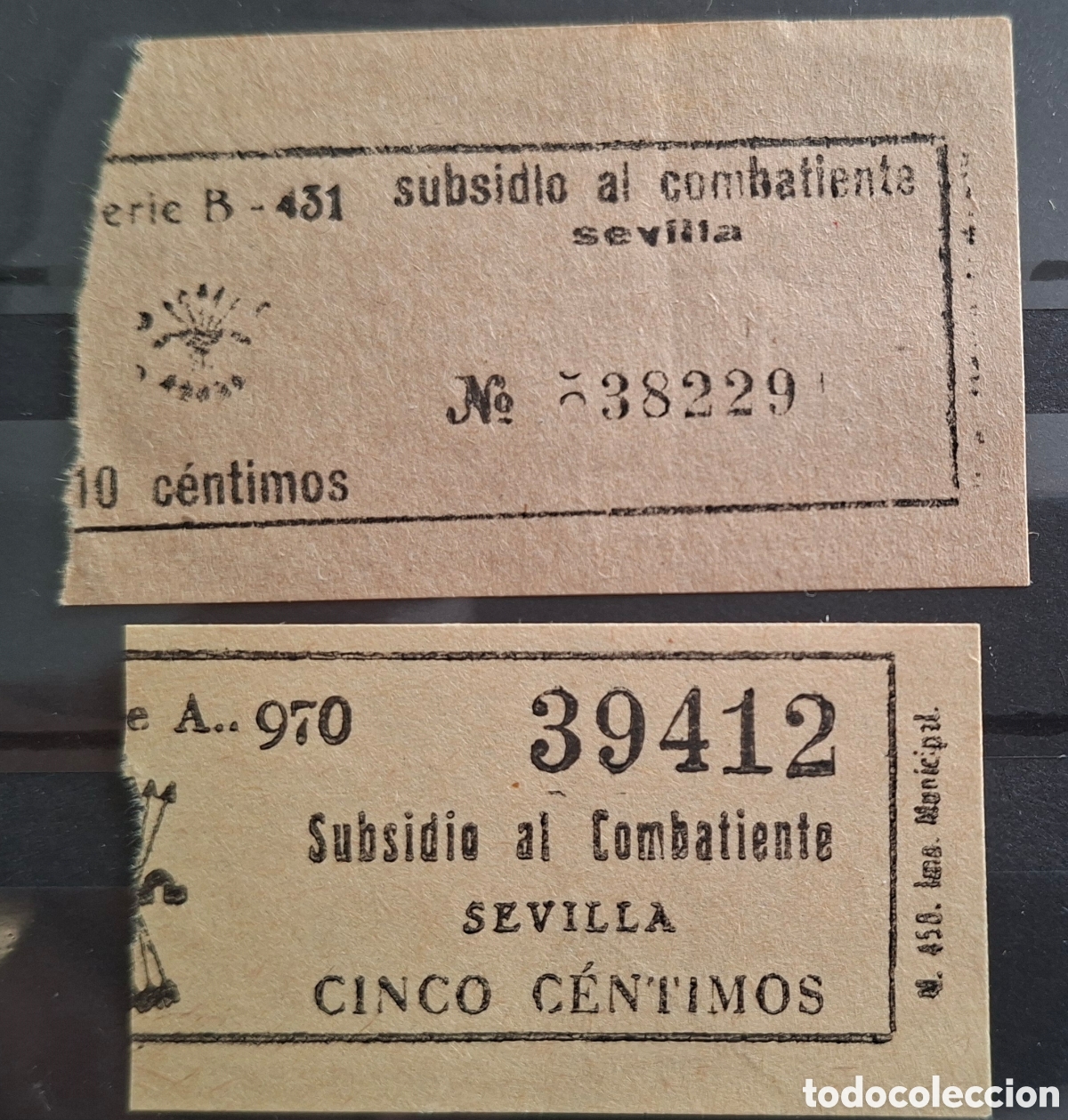Sellos: Guerra civil 2 ticket subsidio combatiente sevilla