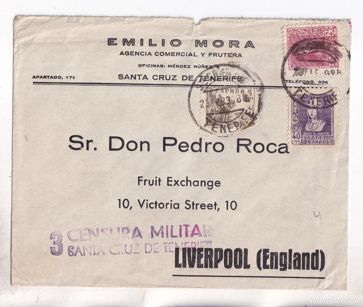 Sellos: SOBRE. SANTA CRUZ DE TENERIFE. CANARIAS. 1938. A INGLATERRA. CENSURA MILITAR