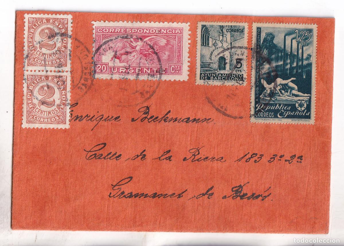 Sellos: SOBRE URGENTE. 1939. A GRAMANET DE BES&Oacute;S. BARCELONA