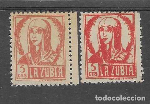 Sellos: LA ZUBIA-GRANADA-, 5 CTS. .PAREJA DOS TIPOS COLOR-ISABEL CATOLICA -VER FOTOS