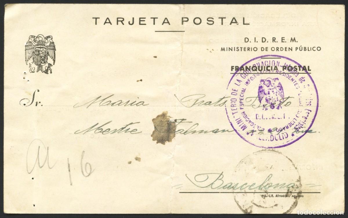 Timbres: GUERRA CIVIL, TARJETA POSTAL, MINISTERIO DE ORDEN P&Uacute;BLICO, VALLADOLID, 1939