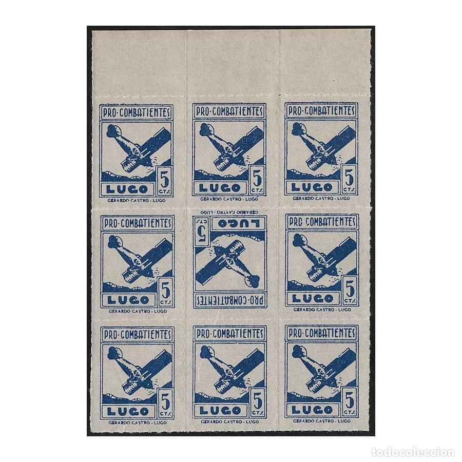 Sellos: Espa&ntilde;a [SLL] Bloque Pro-Combatientes Lugo. 5 CTS azul (MNH)