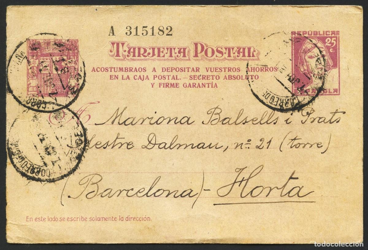 Selos: GUERRA CIVIL, ENTERO POSTAL, CIRCULADO DESDE FRENTE A BARCELONA, 1938