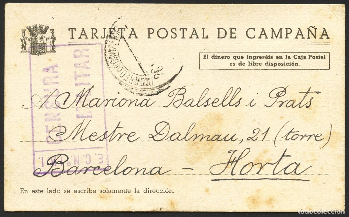 Selos: GUERRA CIVIL, TARJETA POSTAL, CIRCULADA DESDE FRENTE A BARCELONA, 1938