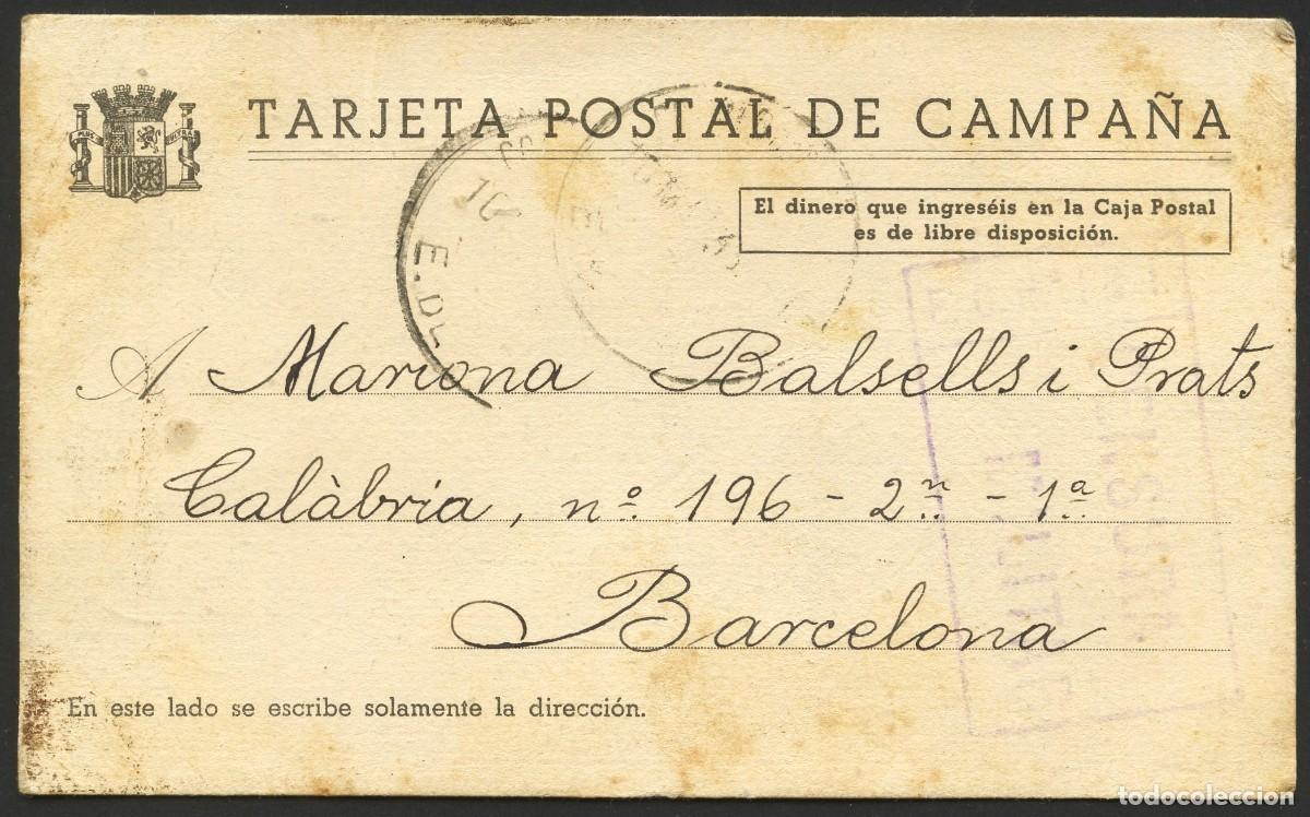 Selos: GUERRA CIVIL, TARJETA POSTAL, CIRCULADA DESDE FRENTE A BARCELONA, 1938