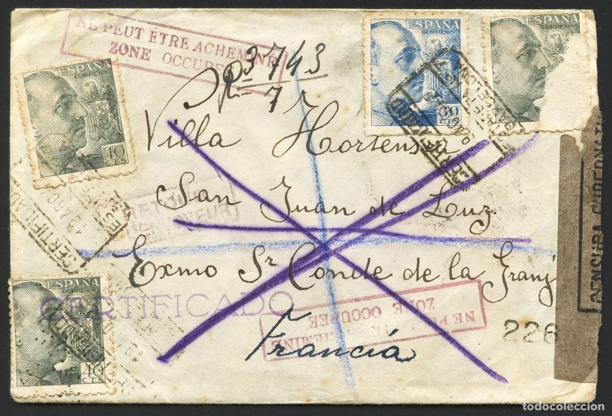 Selos: POSGUERRA, SOBRE, CIRCULADO DESDE BARCELONA A FRANCIA ZONA OCUPADA, 1942