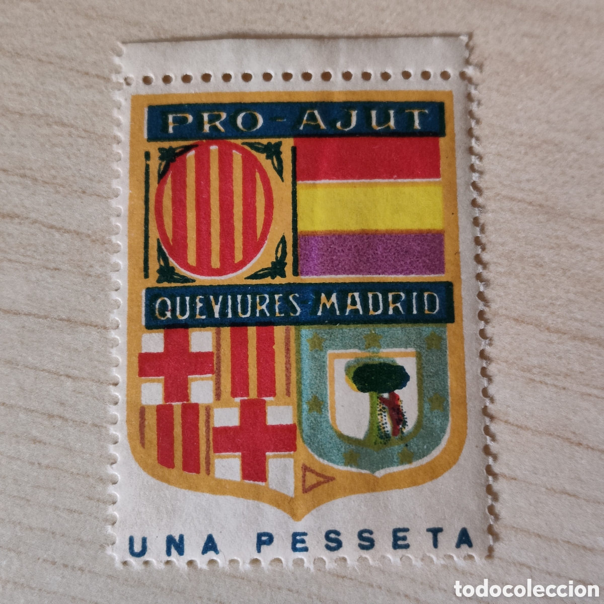 Sellos: Pro Ajut Queviures Madrid Barcelona 1 pta afinet 1545 Catalunya pesseta