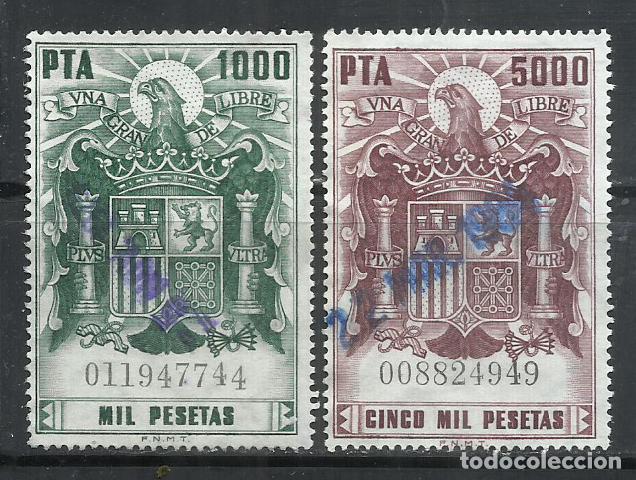 Briefmarken: Q609A-SELLOS FISCALES SERIE COMPLETA 1000 Y 5000 PESETAS AGUILA DICTADURA 170,00&euro; USADO, FOTO REAL