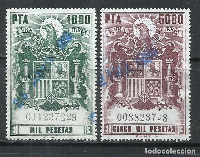 Francobolli: Q502A-SELLOS FISCALES SERIE COMPLETA 1000 Y 5000 PESETAS AGUILA DICTADURA 170,00&euro; USADO, FOTO REAL.