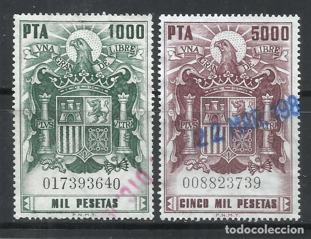 Sellos: Q502B-SELLOS FISCALES SERIE COMPLETA 1000 Y 5000 PESETAS AGUILA DICTADURA 170,00&euro; USADO, FOTO REAL.