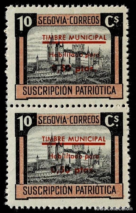 Sellos: S-25 Guerra Civil SEGOVIA PAREJA Fesofi n&ordm; 64 habilitados para TIMBRE MUNICIPAL con 0.50 ptas Varied