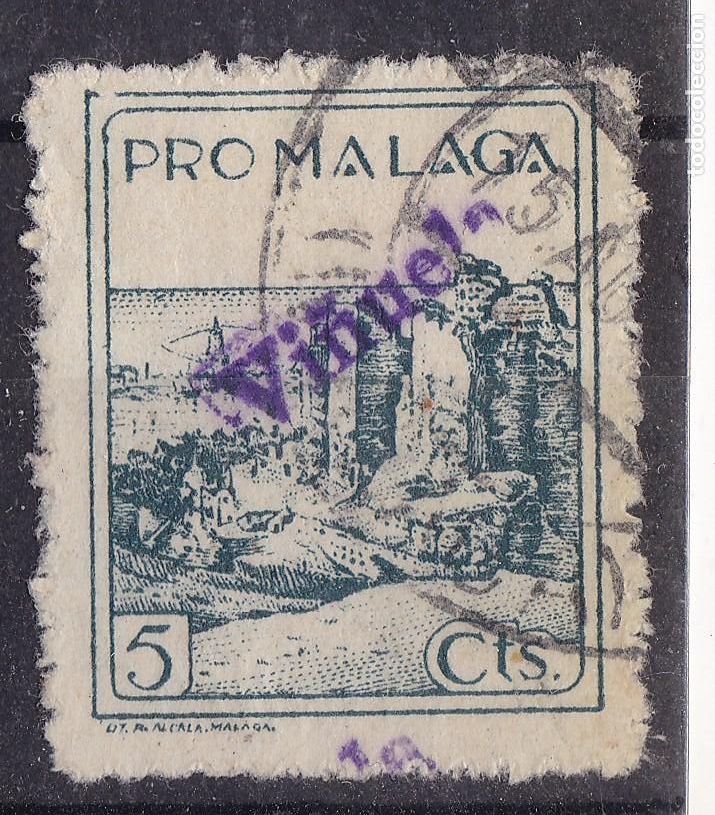 Stamps: AA18-Guerra Civil . Vi&ntilde;eta PRO-MALAGA , Sobrecarga Tamp&oacute;n Violeta VI&Ntilde;UELA