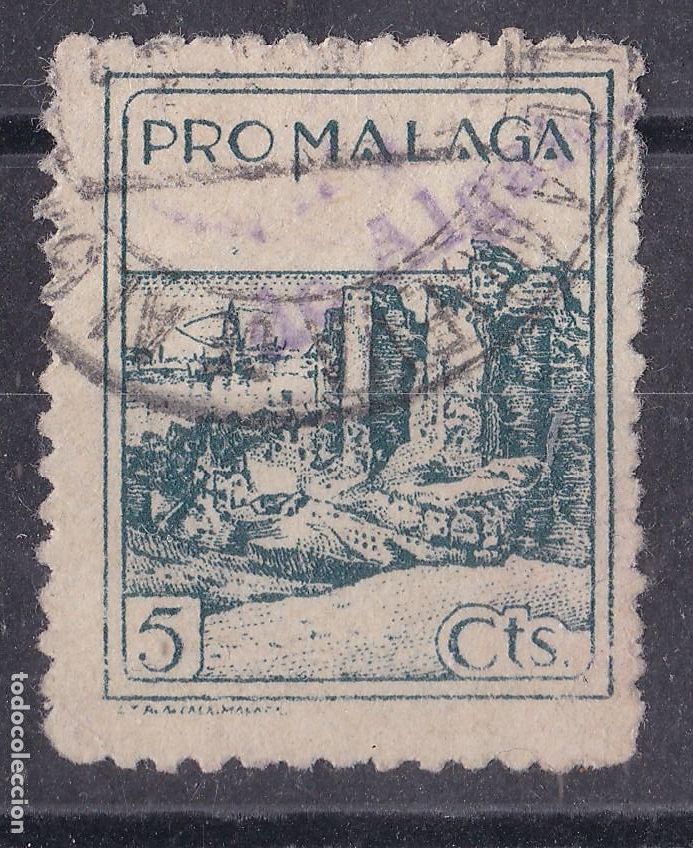 Stamps: AA18-Guerra Civil . Vi&ntilde;eta PRO-MALAGA , Sobrecarga Tamp&oacute;n Violeta VILLANUEVA de ALGAIDAS