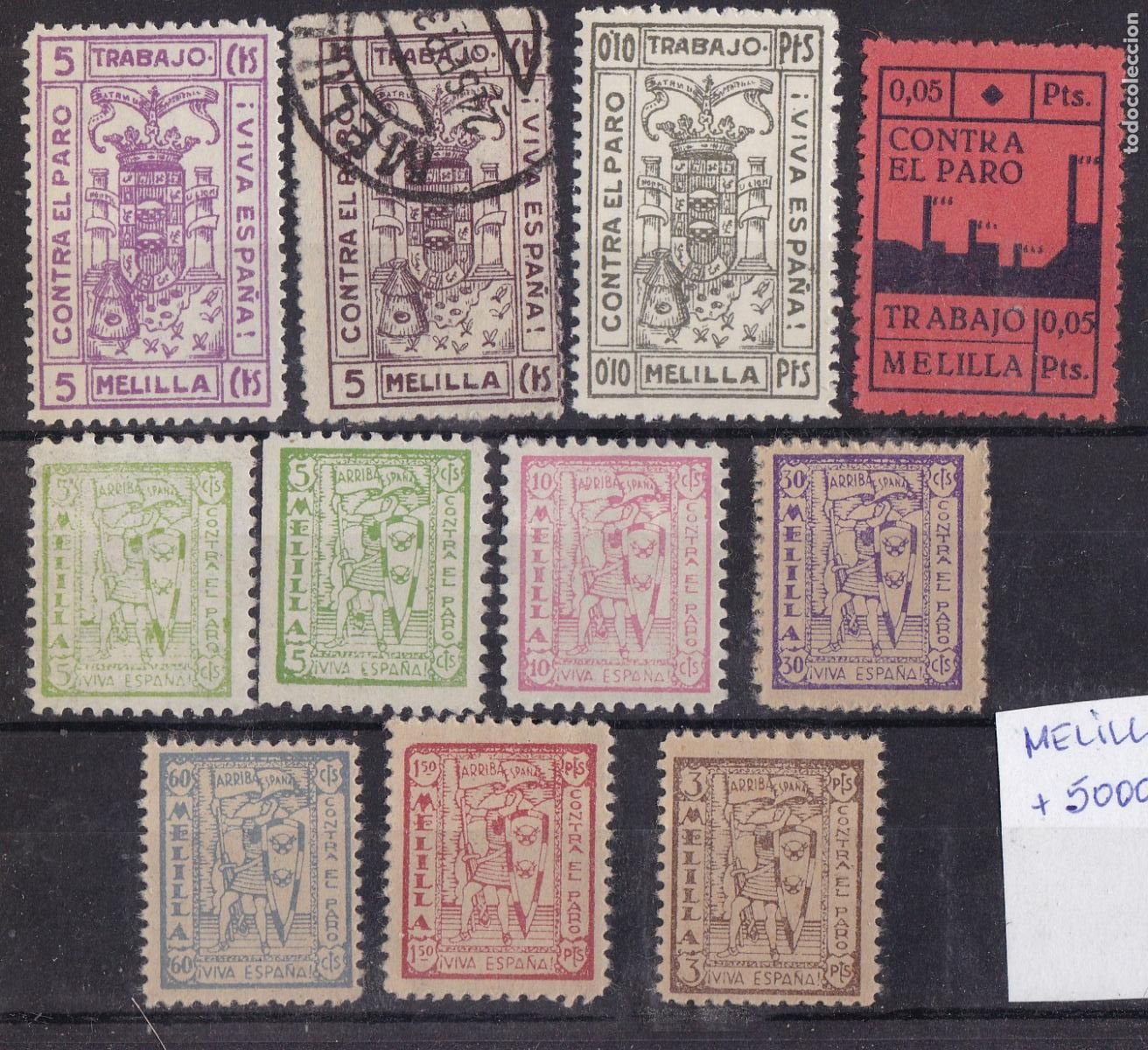 Stamps: AA21-Guerra Civil . CONTRA EL PARO MELILLA x 12 Vi&ntilde;etas