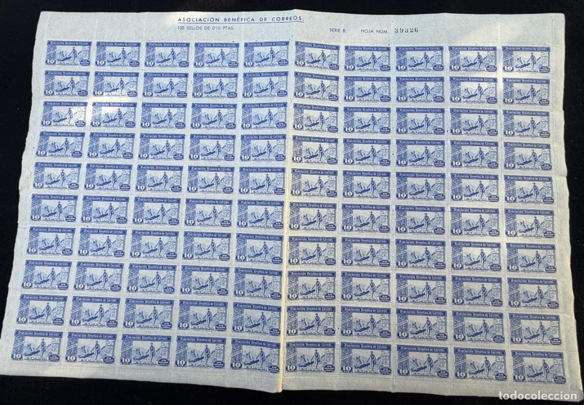 Stamps: UN PLIEGO DE 100 SELLOS DE 0,10 Ctms, , ASOCIACI&Oacute;N BEN&Eacute;FICA DE CORREOS. SIN VALOR POSTAL SERIE B.