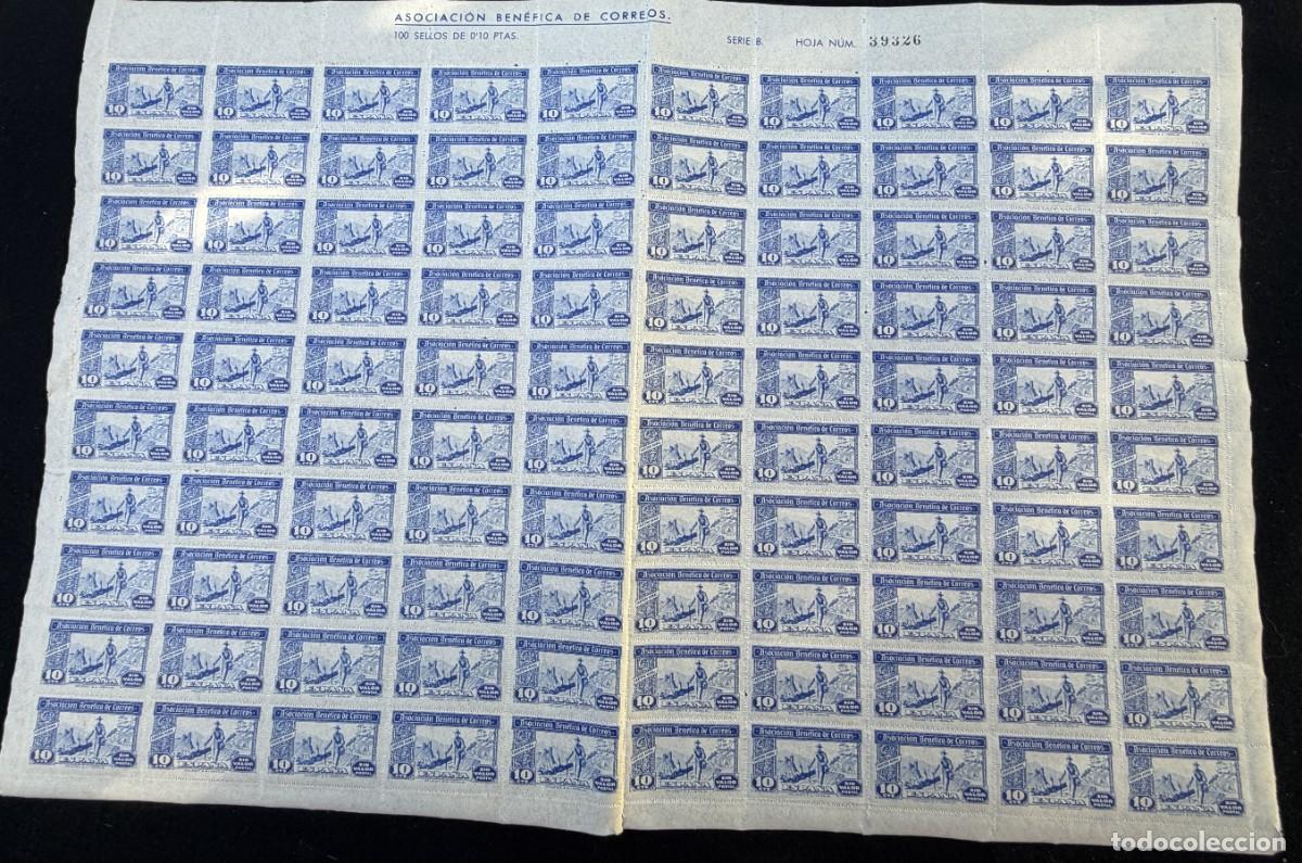 Briefmarken: UN PLIEGO DE 100 SELLOS DE 0,10 Ctms, , ASOCIACI&Oacute;N BEN&Eacute;FICA DE CORREOS. SIN VALOR POSTAL SERIE B.