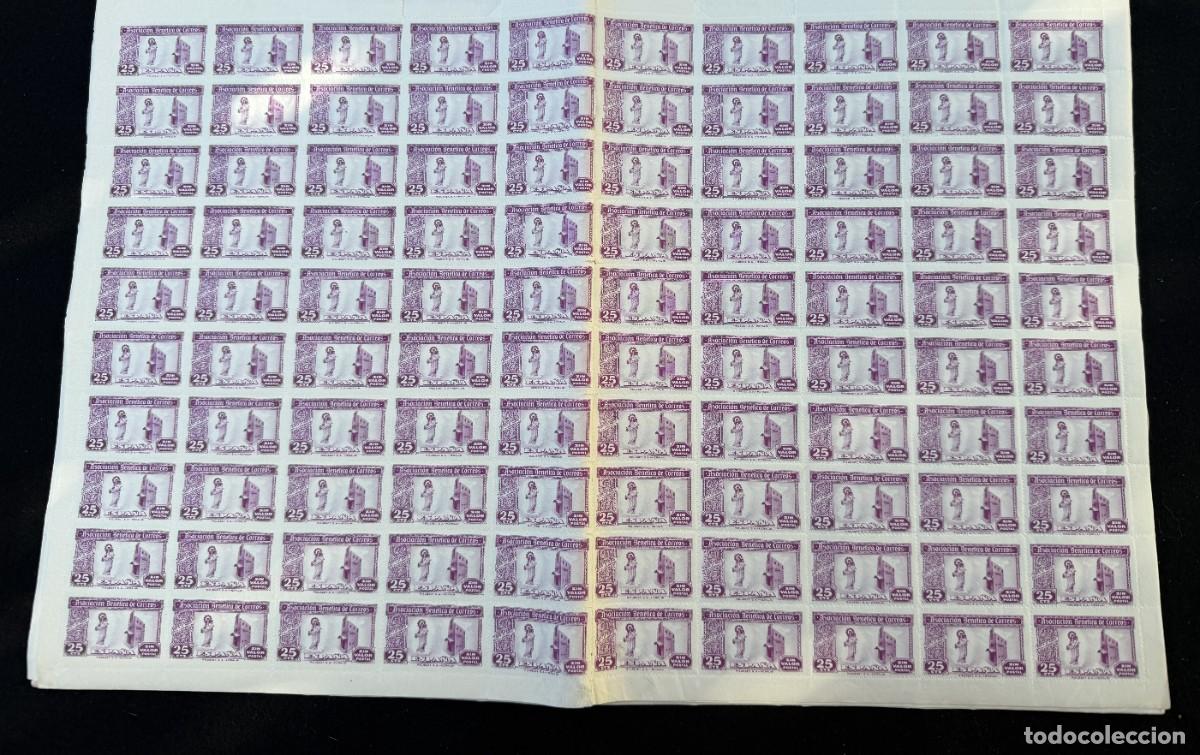 Stamps: UN PLIEGO DE 100 SELLOS DE 0,25 Ctms, , ASOCIACI&Oacute;N BEN&Eacute;FICA DE CORREOS. SIN VALOR POSTAL SERIE C.