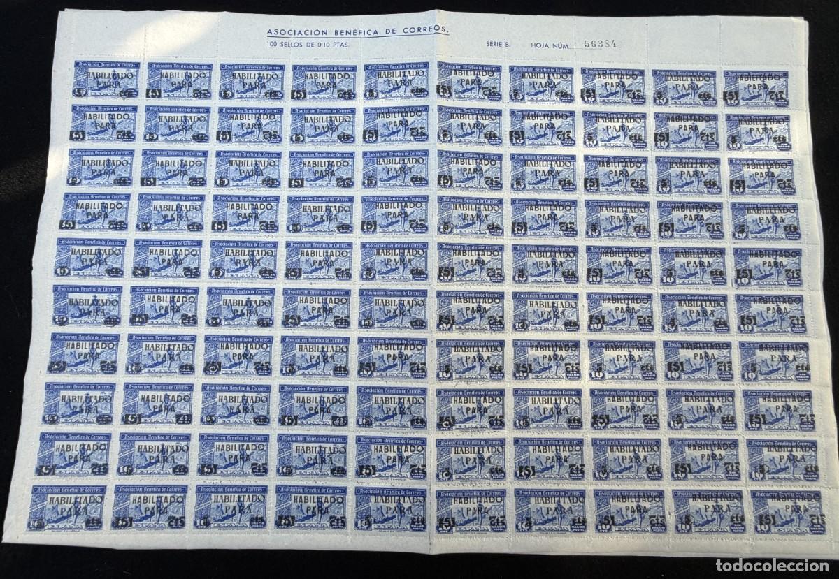 Stamps: UN PLIEGO DE 100 SELLOS DE 0,10 Ctms, , ASOCIACI&Oacute;N BEN&Eacute;FICA DE CORREOS. HABILITADO SERIE B