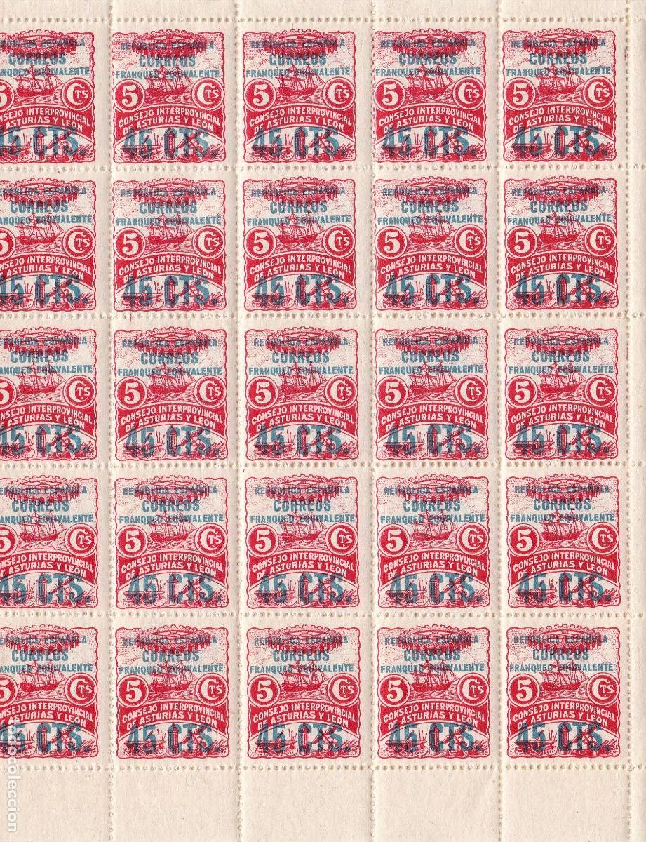 Sellos: GP46-Guerra Civil. Asturias /Le&oacute;n Edifil 9. Hoja Completa 50 Sellos** PERFECTA + 500 euros