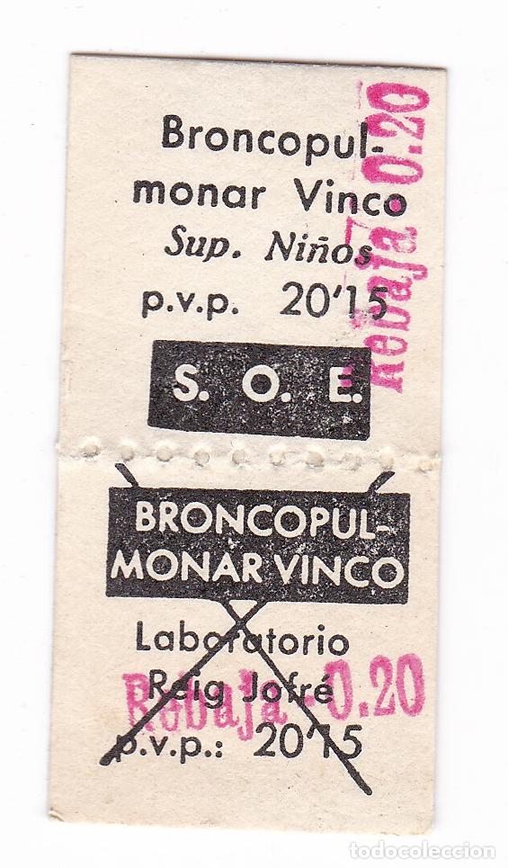 Selos: Vi&ntilde;eta, sello o precinto original. De antiguos medicamentos, farmacia, S.O.E. El de la fotografia.
