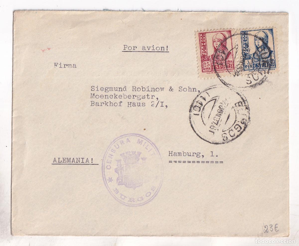 Sellos: SOBRE. BURGOS A ALEMANIA. 1937. POR AVI&Oacute;N. CENSURA MILITAR