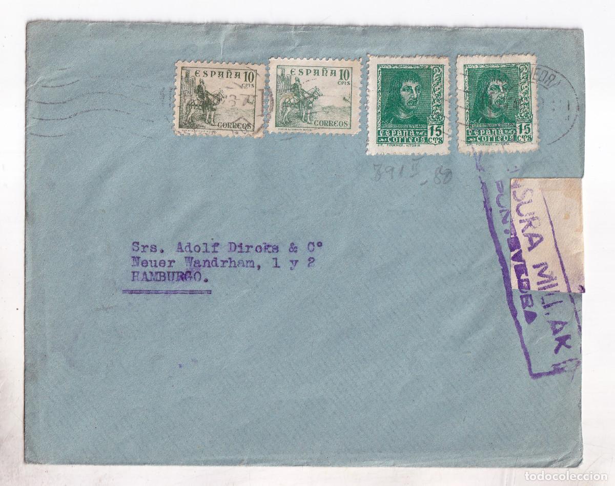 Sellos: SOBRE. PONTEVEDRA. 1938. CENSURA MILITAR. GALICIA. A ALEMANIA.