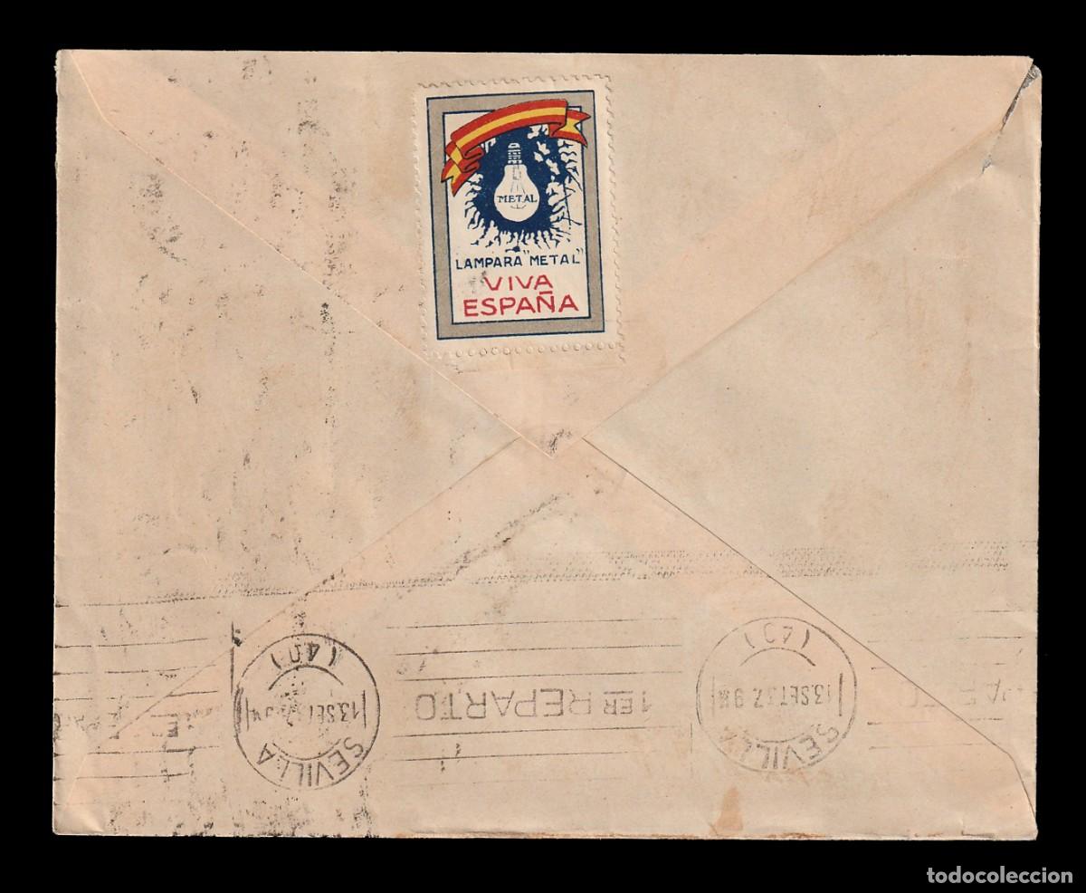 Sellos: *** CARTA ZARAGOZA-SEVILLA 1937. CENSURA MILITAR ZARAGOZA + VI&Ntilde;ETA L&Aacute;MPARA METAL ***