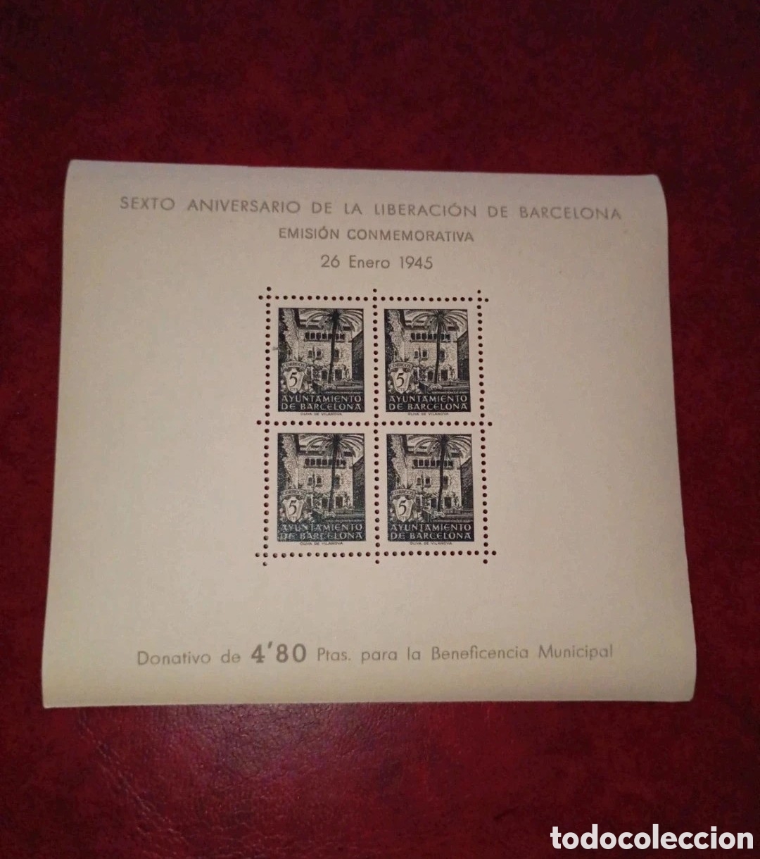 Briefmarken: ESPA&Ntilde;A 1945 - AYUNTAMIENTO DE BARCELONA EDIFIL NE 47 - SEXTO ANIVERSARIO DE LA LIBERACI&Oacute;N - PRUEBA