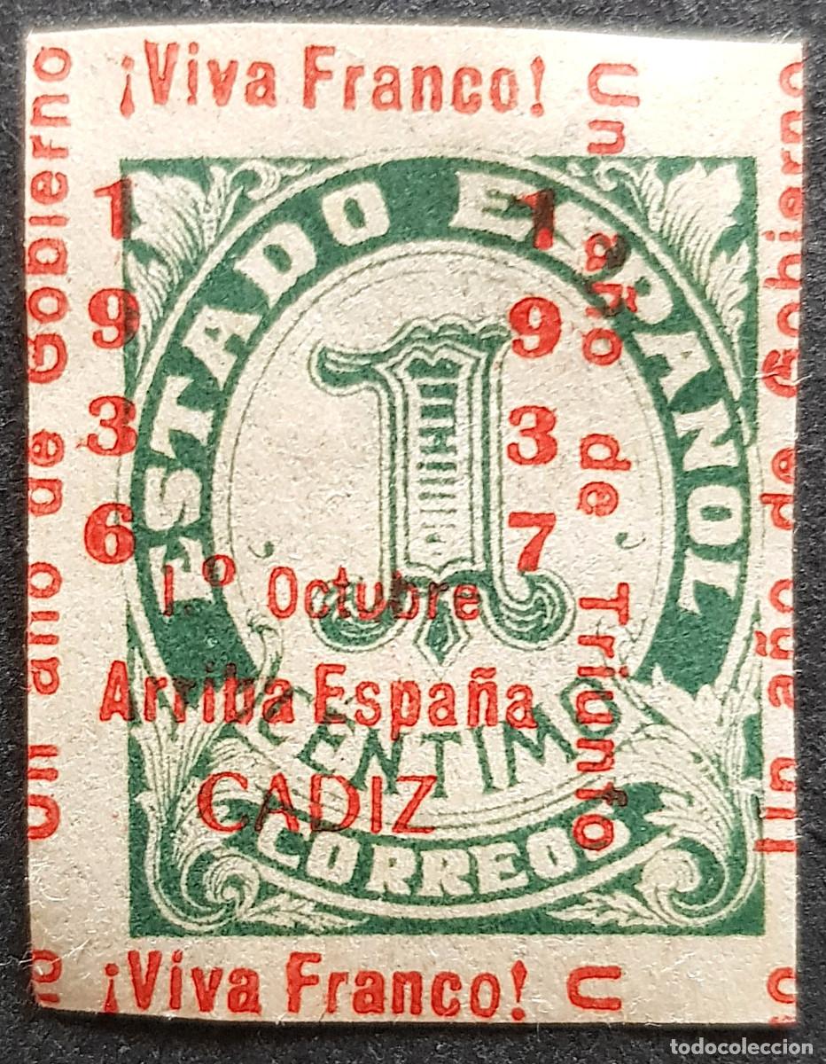 Stamps: Espa&ntilde;a 1937 Emisiones Locales Patri&oacute;ticas Cadiz sobrecarga desplazada MNH