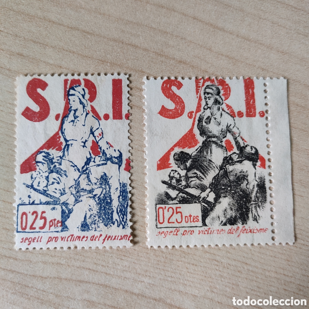 Sellos: a62 RARO S.R.I. Segell Pro Victimes del Feixisme 0,25 ptes Allepuz 1252 y 1253 SRI Socors Roig
