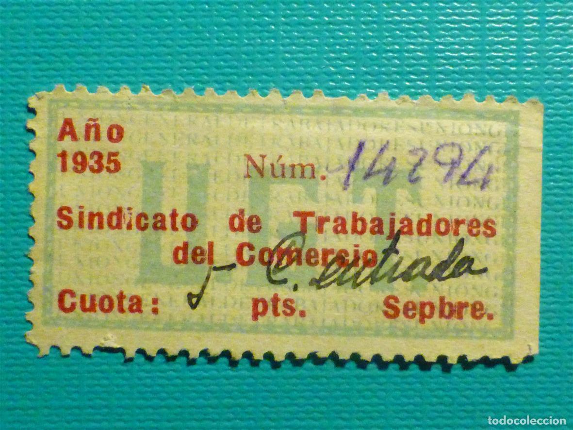 Sellos: Sindicato Espa&ntilde;ol de Trabajadores de Comercio - A&ntilde;o 1937 - U.G.T - Fiscal