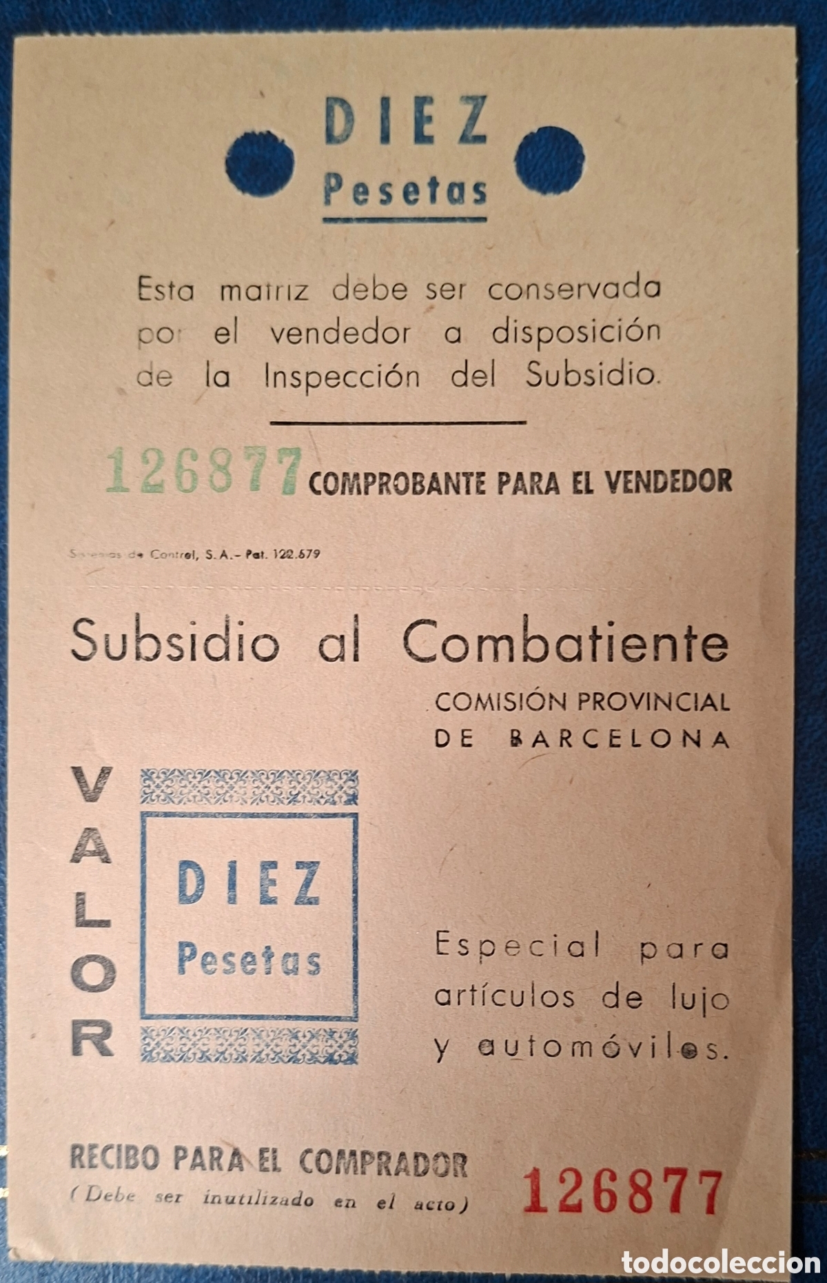 Sellos: Guerra civil Subsidio al combatiente 10 ptas Barcelona Raro sin cortar