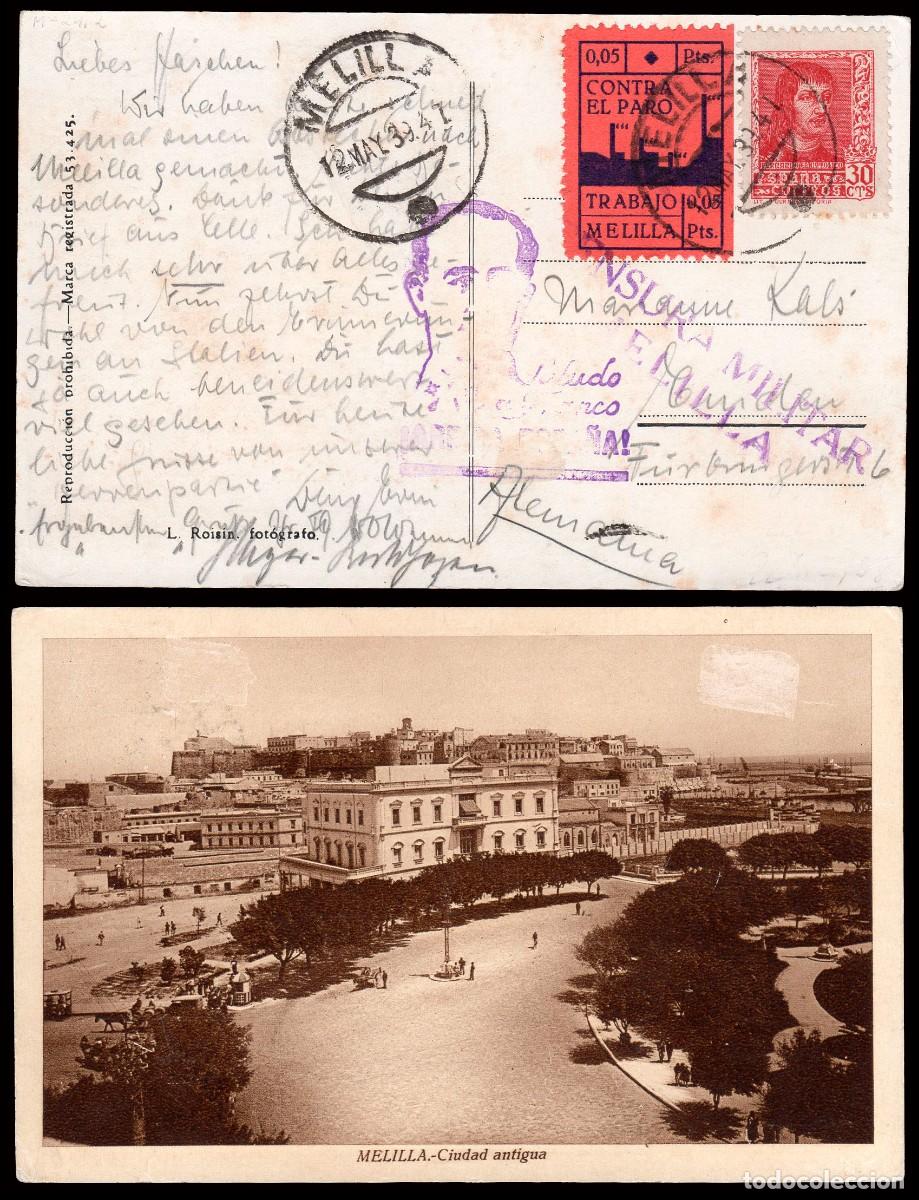 Sellos: Melilla - Guerra Civil - Edi o TP 844A+Local -Postal &rdquo;Melilla - Ciudad Antigua&rdquo; Mat &rdquo;Melilla 12/5/39