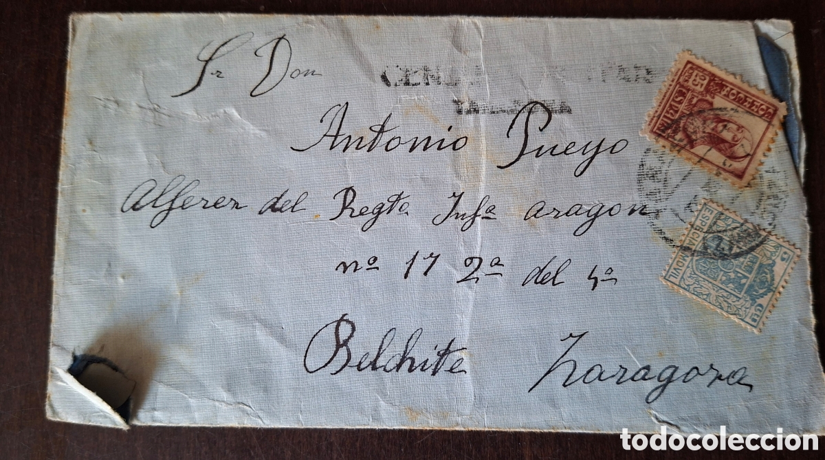 Sellos: Guerra civil carta con sello Especial movil Reg infanteria de aragon Belchite zaragoza 1937