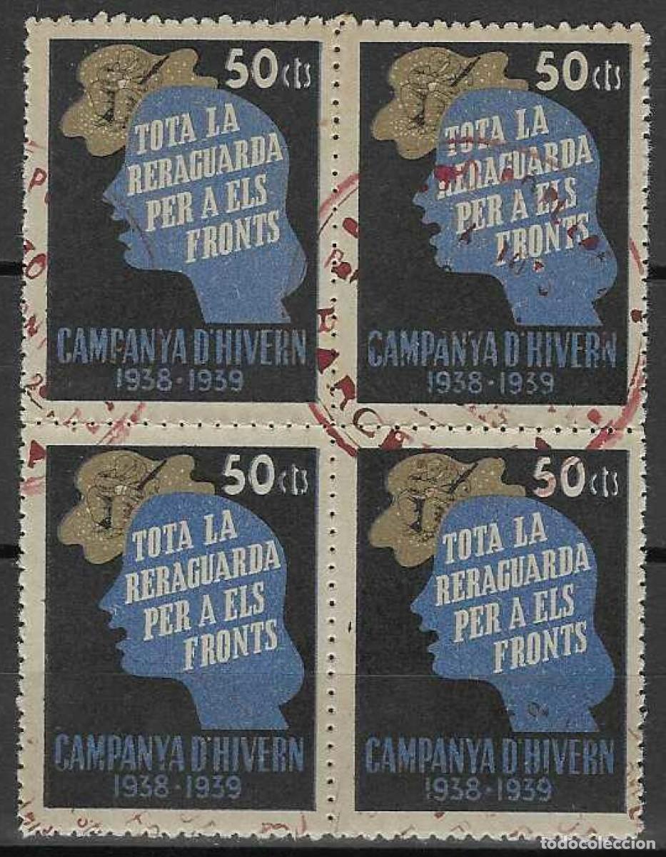 Sellos: CAMPANYA D&acute;HIVERN 1938-1939. TOTA LA RERAGUARDA PER A ELS FRONTS. ALLEPUZ 3459 (BLOQUE DE 4).