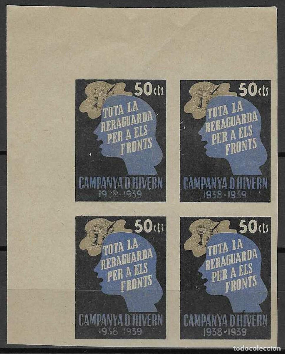 Sellos: CAMPANYA D&acute;HIVERN 1938-1939. TOTA LA RERAGUARDA PER A ELS FRONTS. SIN DENTAR. ALLEPUZ 3459. (B/4).