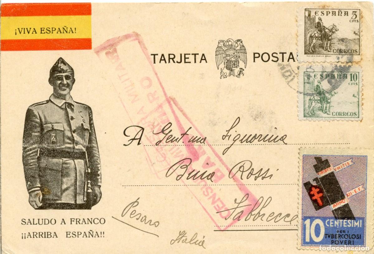 Sellos: ETIQUETA PATRI&Oacute;TICA NACIONAL TIPO ALLEPUZ - EDIFIL N&ordm; 16 IMPRESA EN TARJETA. ITALIANOS EN ESPA&Ntilde;A