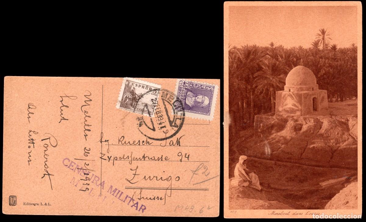 Sellos: Melilla - Guerra Civil - Edi o TP 858+816 - Postal &rdquo;Marabout dans l'oasis&rdquo; - Mat &rdquo;Melilla 27/02/39&rdquo;