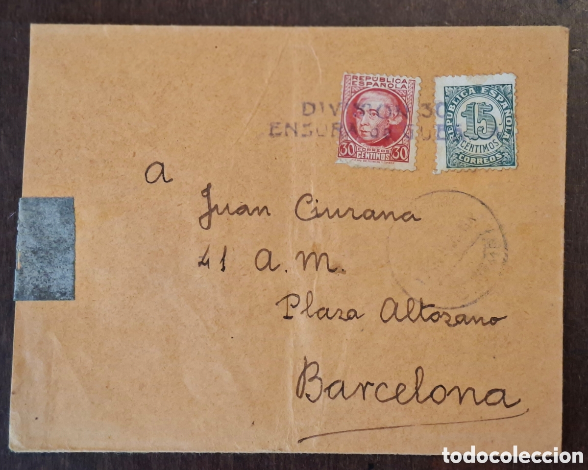 Sellos: Guerra civil carta brigadas internacionales division 30 41am plaza altozano Barcelona 1938