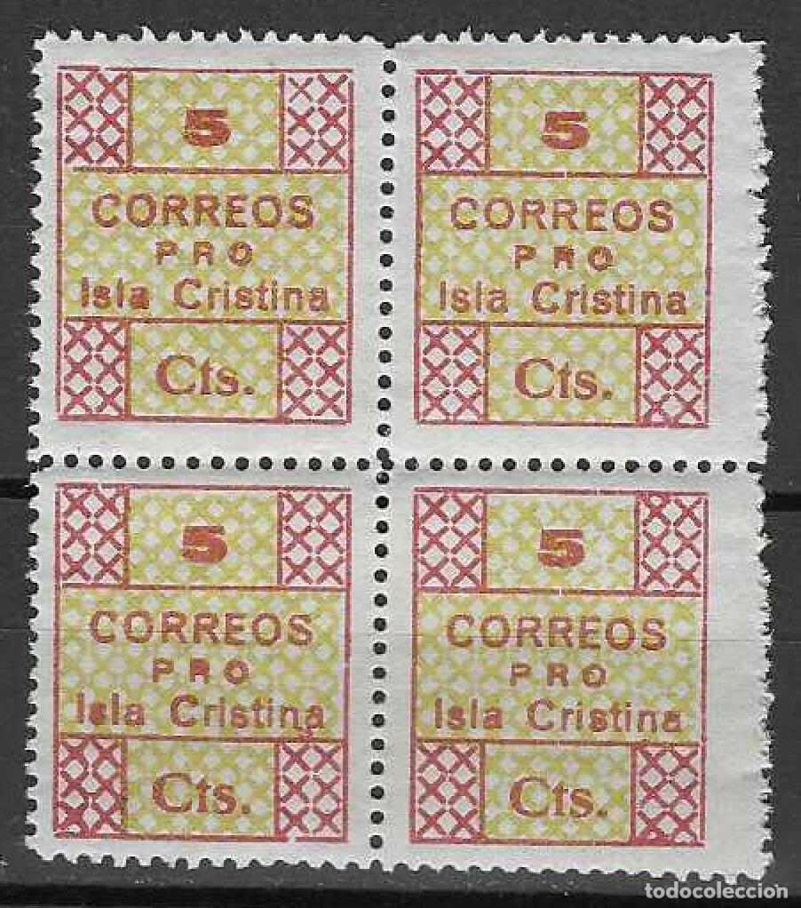 Sellos: PRO ISLA CRISTINA. CORREOS. 5 CTS. (BLOQUE DE 4).