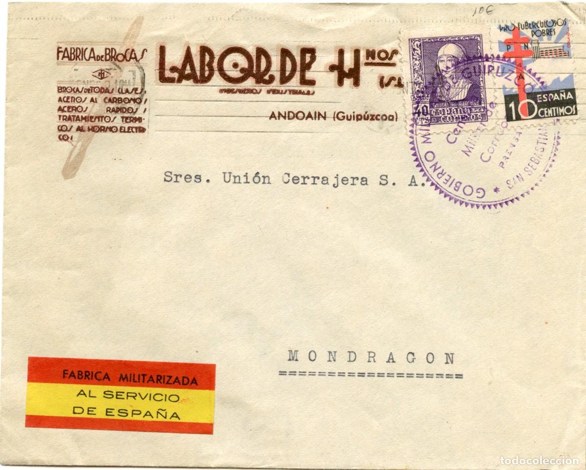 Sellos: GUERRA CIVIL. EMPRESAS MILITARIZADAS. LABORDE Hnos. ANDOAIN (Guip&uacute;zcoa). SOBRE A MONDRAG&Oacute;N