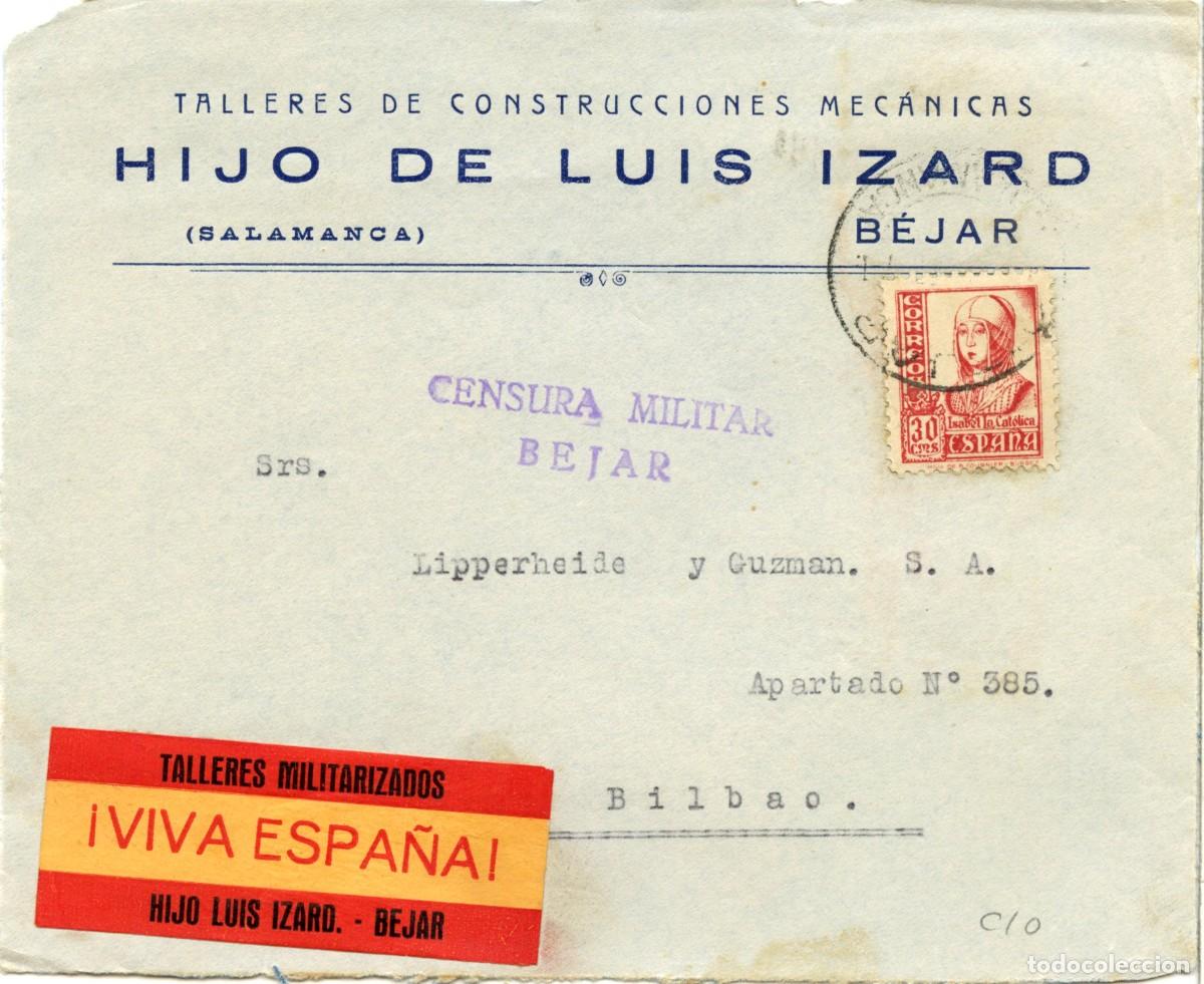 Sellos: GUERRA CIVIL. EMPRESAS MILITARIZADAS. &rdquo;HIJO LUIS IZARD - B&Eacute;JAR&rdquo; A BILBAO. FRONTAL