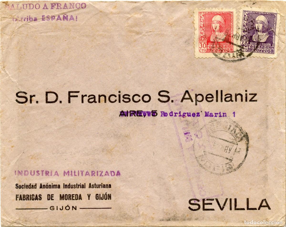 Sellos: GUERRA CIVIL. EMPRESAS MILITARIZADAS. &rdquo;S.A. INDUSTRIAL ASTURIANA&rdquo;, de GIJ&Oacute;N, a Sevilla, 21 ABR 38