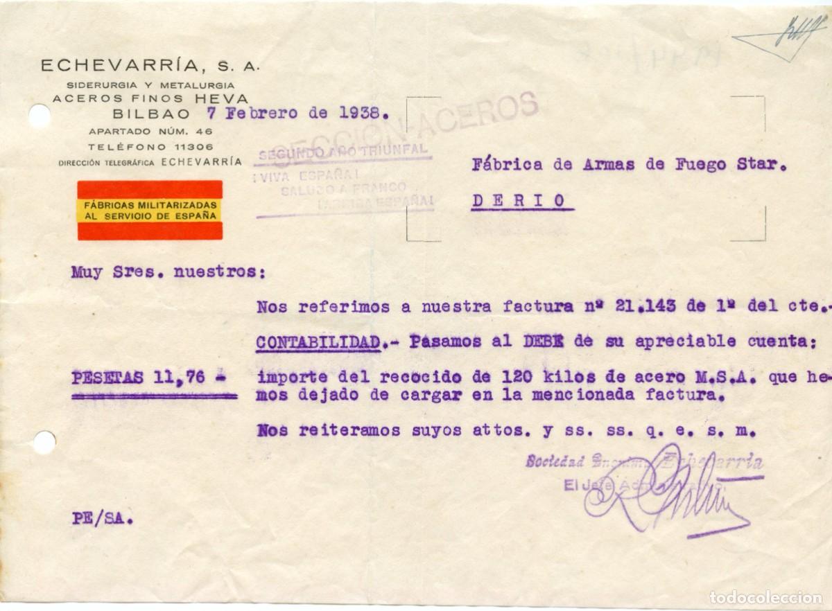 Sellos: GUERRA CIVIL. EMPRESAS MILITARIZADAS. Carta de &rdquo;ECHEVARR&Iacute;A, S.A., BILBAO&rdquo; con etiqueta no rese&ntilde;ada