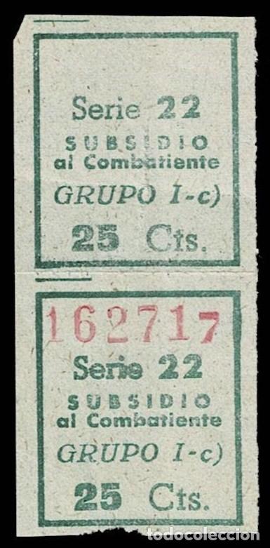 Sellos: C-B-2-9 Guerra Civil SUBSIDIO AL COMBATIENTE Papel BLANCO (Pareje UNO CON NUMERACION en ROJO SERIE 2